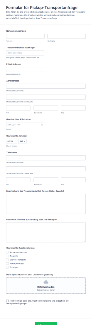 Abhol Transportdienst Anfrageformular