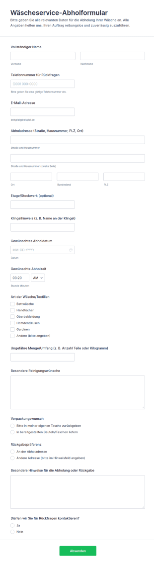 Abholanfrage Für Wäsche