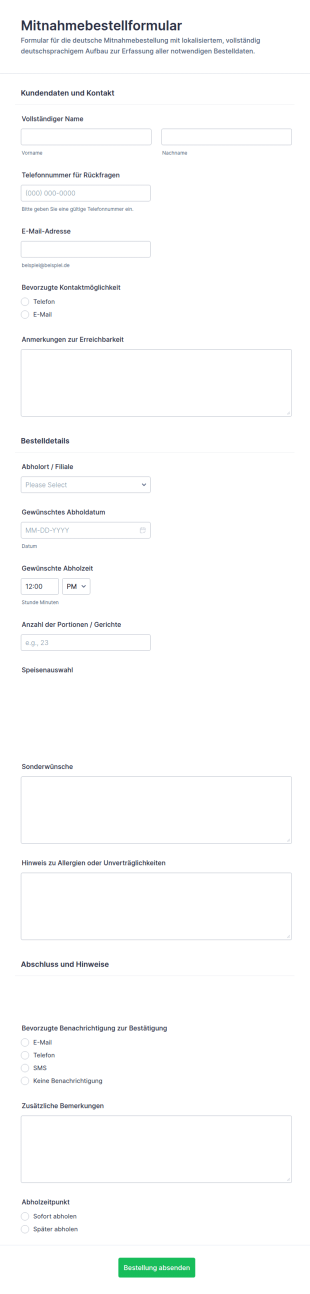 Abholbestellung Form