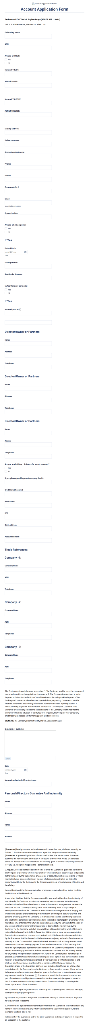 ABI Account Application Form Template