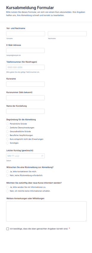 Abmeldeformular Für Kursteilnahme