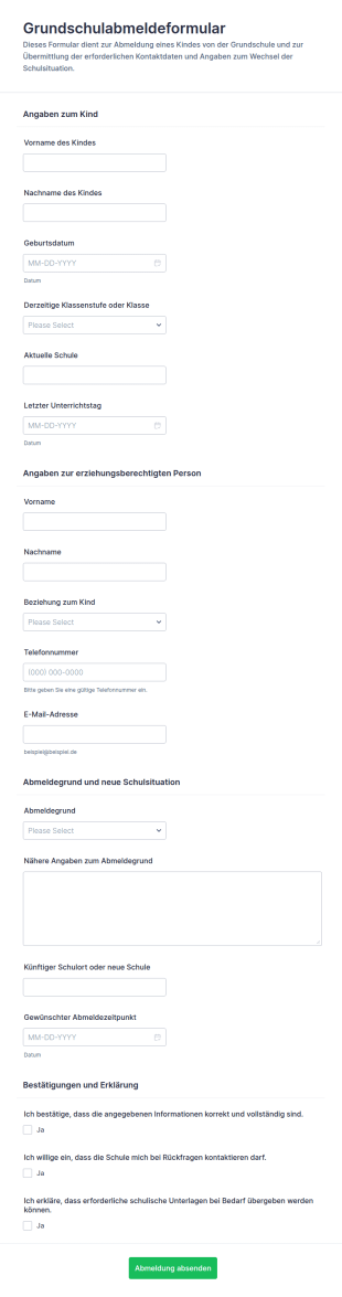 Abmeldung Für Die Grundschule Formular