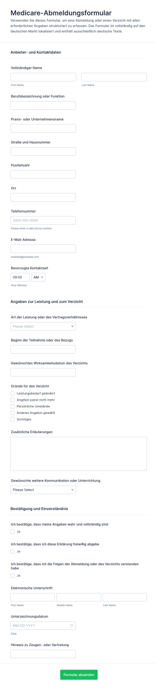 Abmeldung Vom Medicare Formular