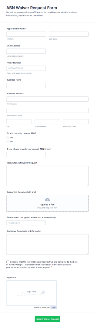 ABN Waiver Request Form Template