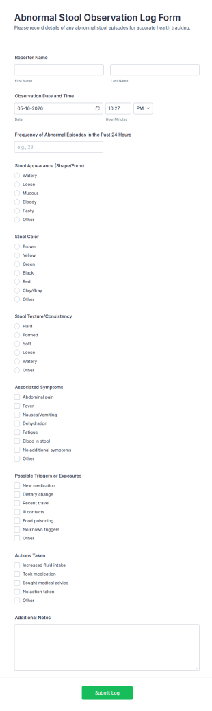 Abnormal Stool Observation Log Form Template