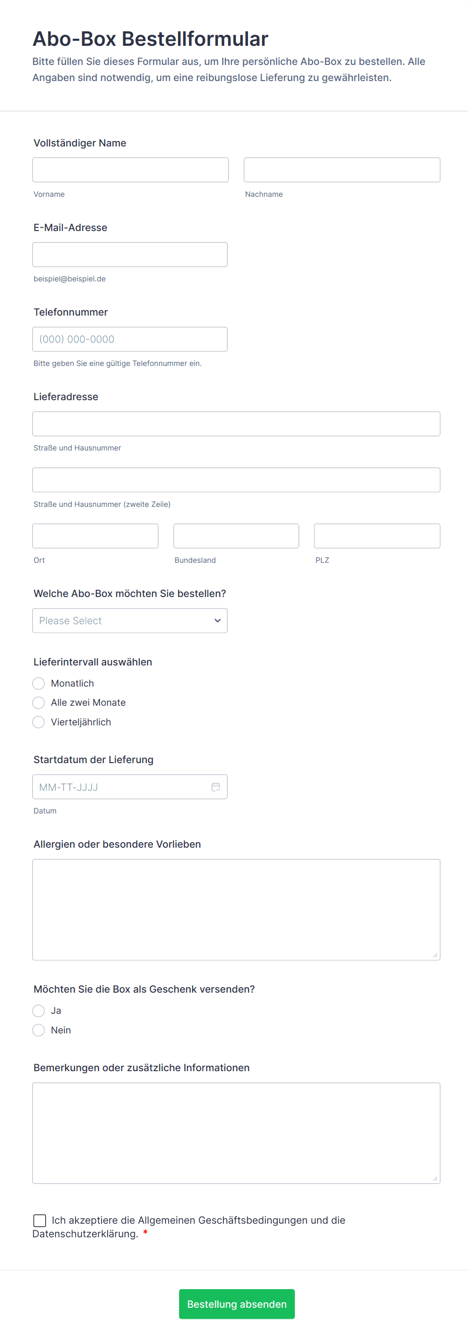 Abo-Box Bestellformular | Jotform