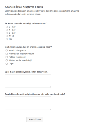 Abonelik İptali Anket Form Şablonu
