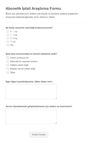 Abonelik İptali Anket Form Şablonu