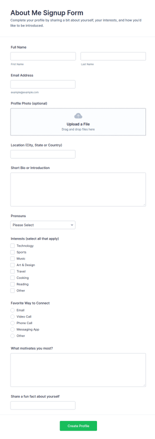 About Me Signup Form Template