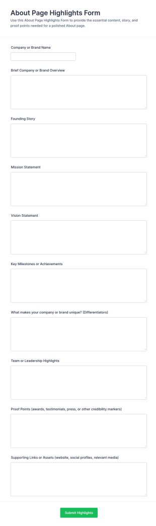 About Page Highlights Form Template