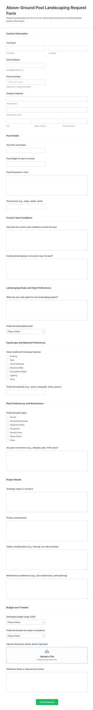 Above Ground Pool Landscaping Request Form Template