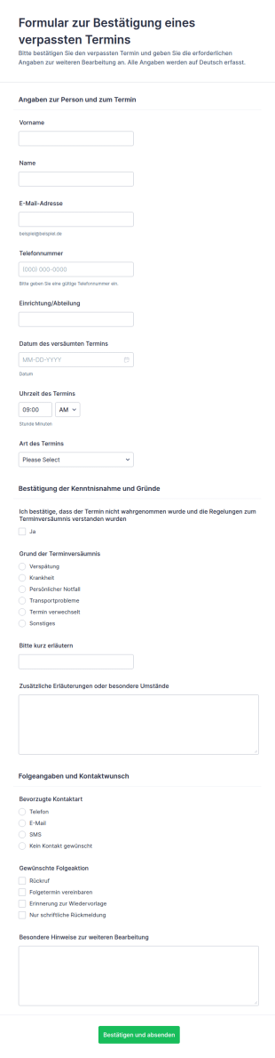 Absage Und Nachholtermin Richtlinien Bestätigungsformular