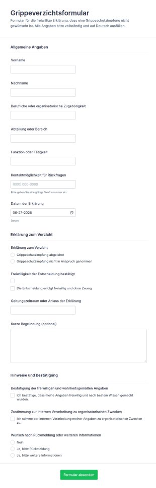 Absageerklärung Zur Grippeschutzimpfung Formular