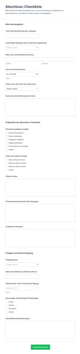 Abschluss Checkliste