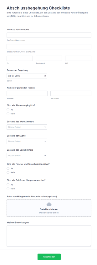 Abschlussbegehung Checkliste