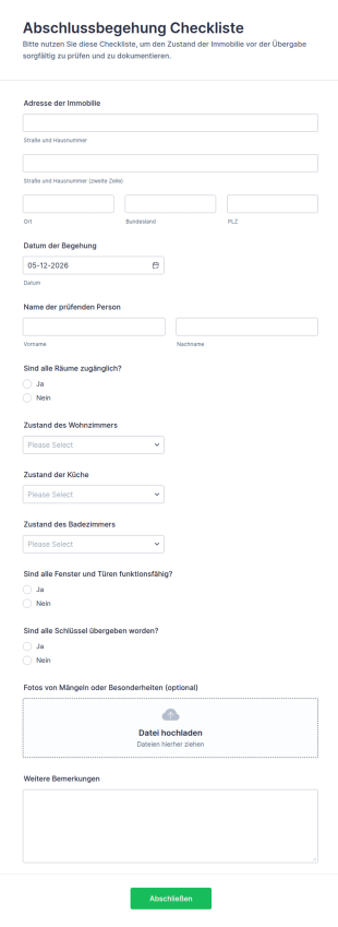 Abschlussbegehung Checkliste