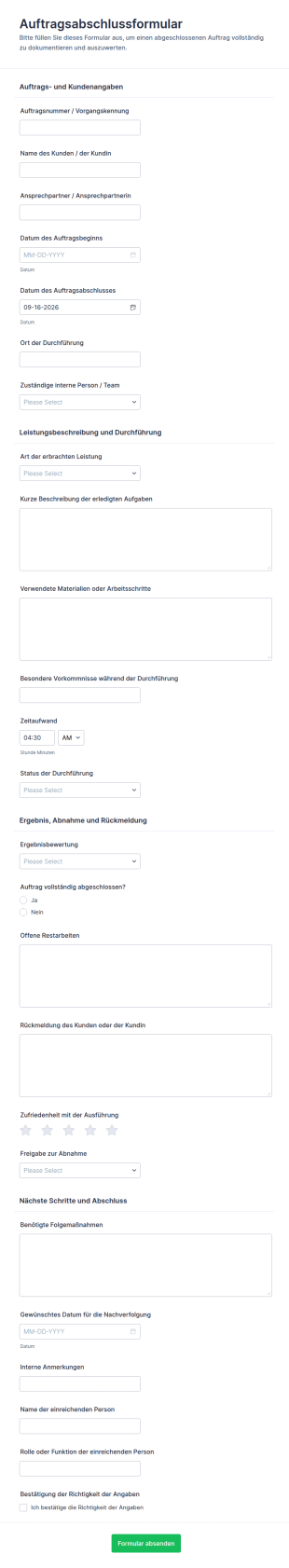 Abschlussbericht Für Die Jobausführung Formular