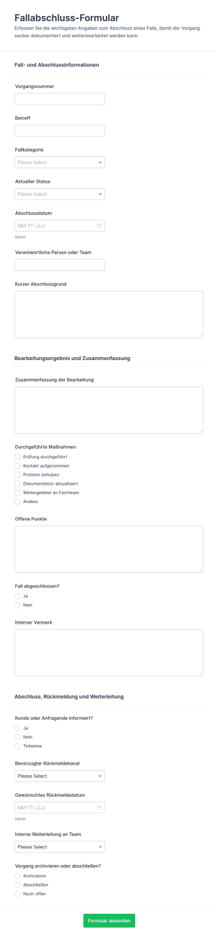 Abschlussformular Für Fallabschlüsse
