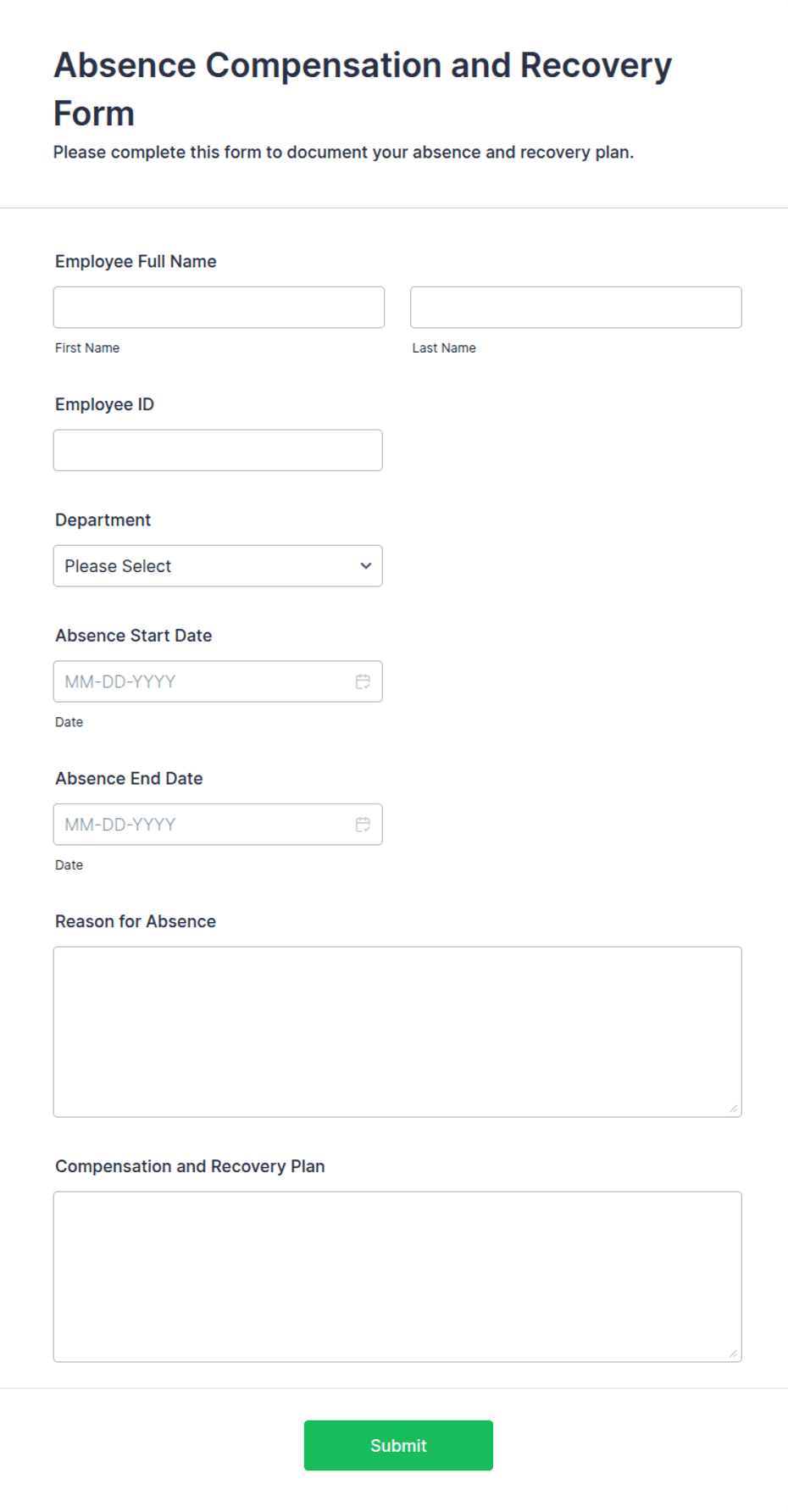 Con Edison Medical Absence Form.pdf Absence Compensation and Recovery Form Template | Jotform