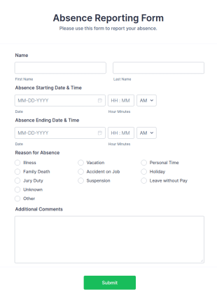 Absence Reporting Form Template