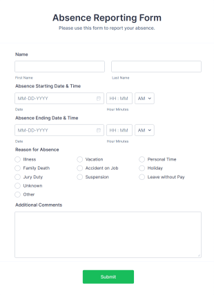Absence Reporting Form Template