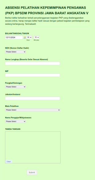 Absensi Pelatihan Kepemimpinan Pengawas