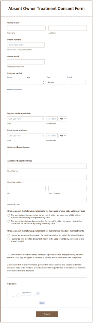 Absent Owner Treatment Consent Form Template
