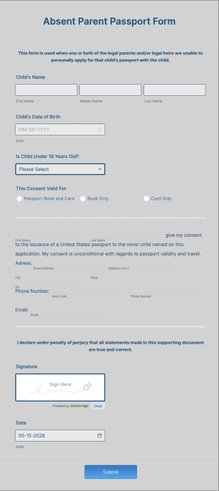 Absent Parent Passport Form Template