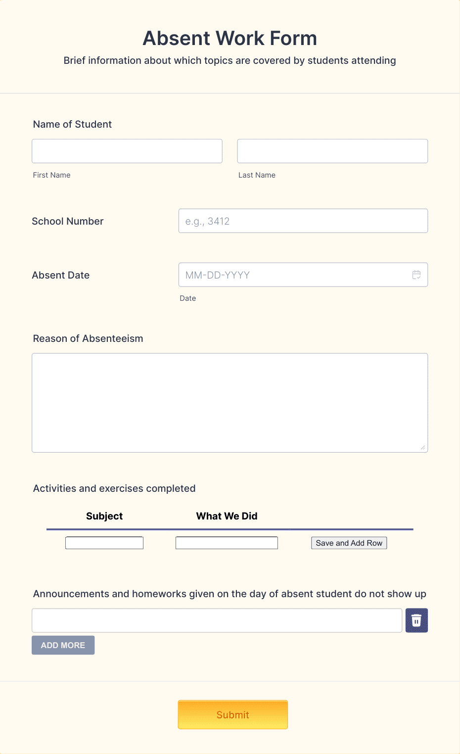 Absent Work Form Template | Jotform