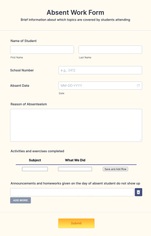 Absent Work Form Template