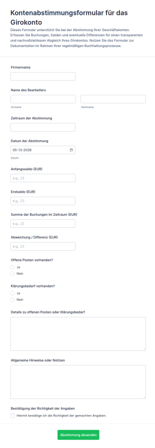 Abstimmungsbogen Zur Kontenabstimmung