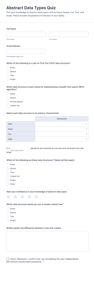 Abstract Data Types Quiz Form Template
