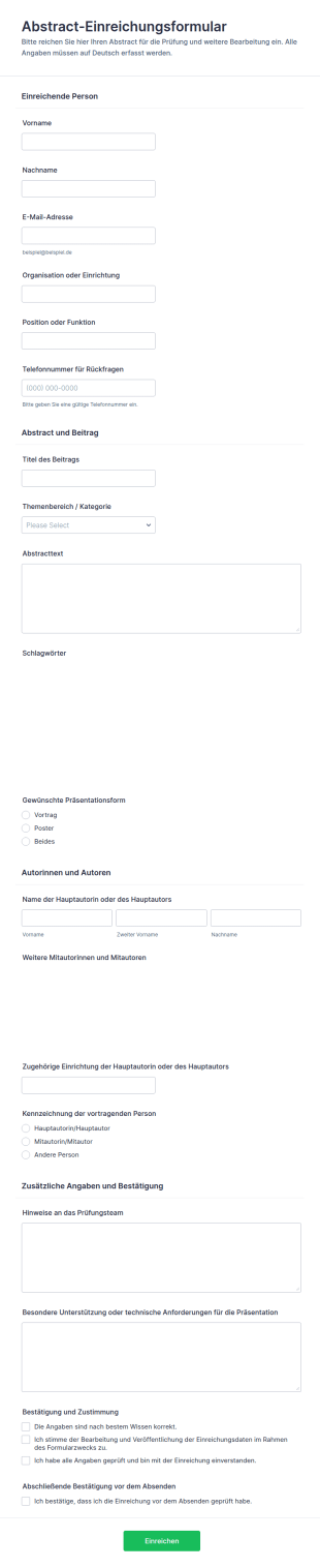 Abstract Einreichungsformular