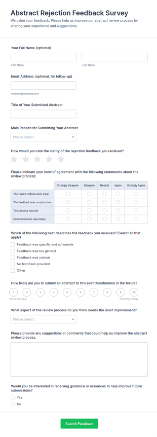 Abstract Rejection Feedback Survey Form Template
