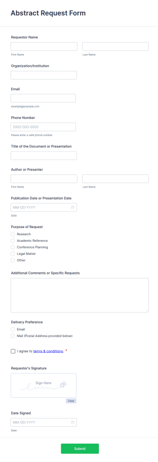 Abstract Request Form Template