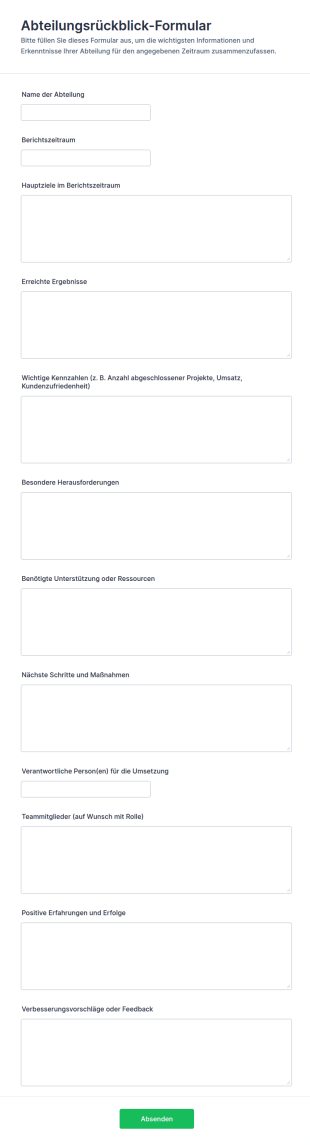 Abteilungszusammenfassung Formular