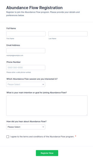 Abundance Flow Registration Form Template