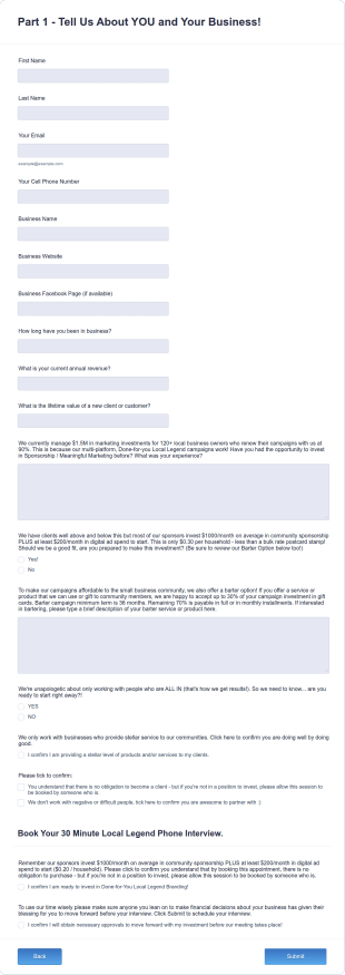 Abundant Business Connections Local Legend Application Form Template