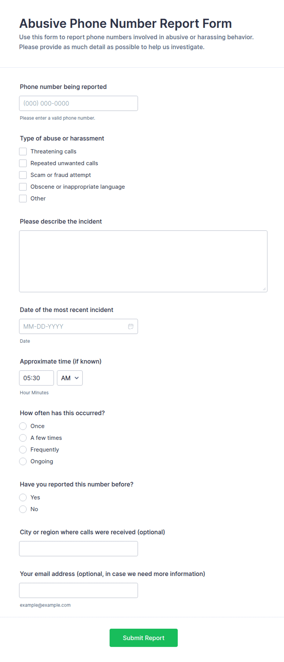 Abusive Phone Number Report Form Template | Jotform