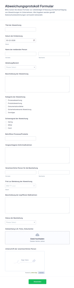 Abweichungsprotokoll Formular