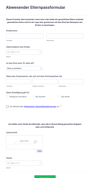 Abwesender Elternpassformular