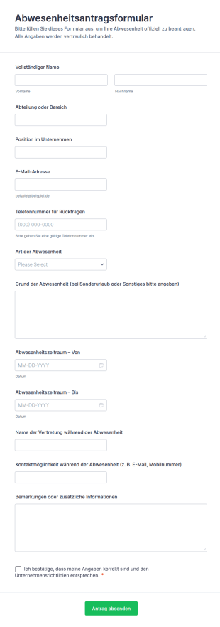 Abwesenheitsantragsformular