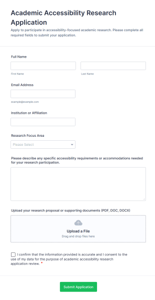 Academic Accessibility Research Application Form Template