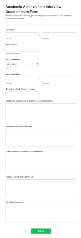 Academic Achievement Interview Questionnaire Form Template