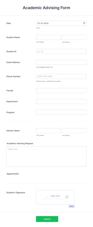 Academic Advising Form Template