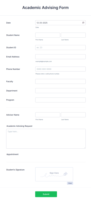 Academic Advising Form Template