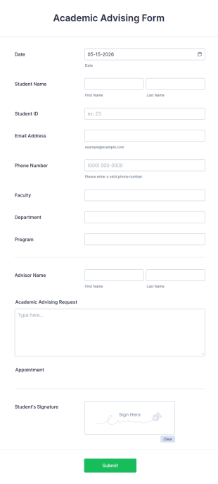 Academic Advising Form Template