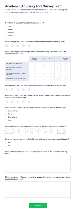 Academic Advising Tool Survey Form Template