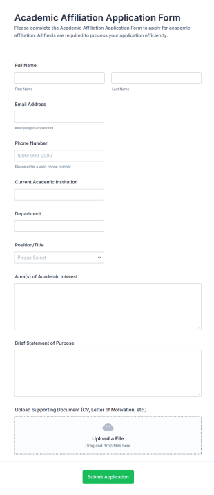 Academic Affiliation Application Form Template