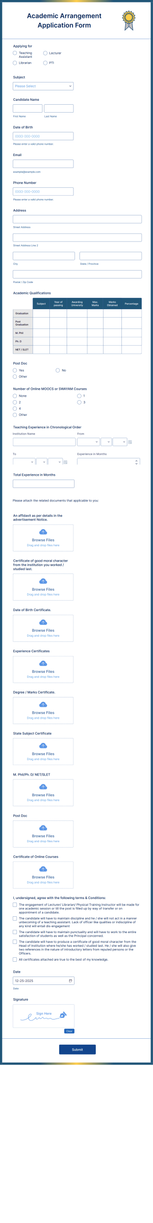 Academic Arrangement Application Form Template